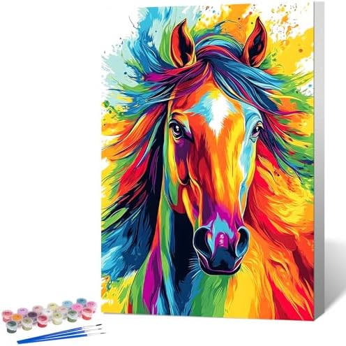 Okarina Framed Paint by Numbers Kit for Adults, Colorful Horse 8x12 Inch