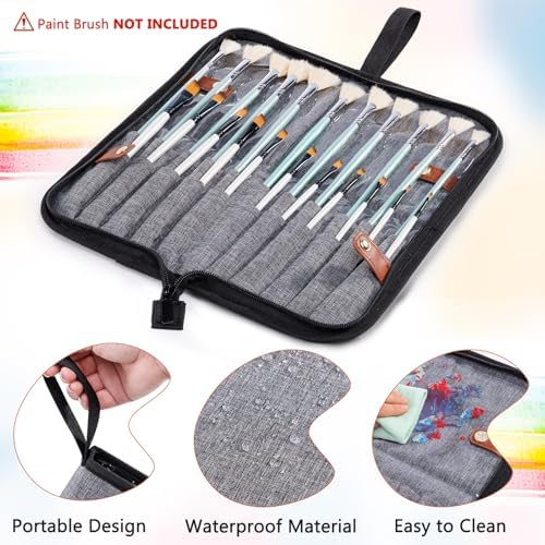 Paint Brush Holder Case for Artists with 22 Slots, Brush Organizer with Pop-Up Stand, Travel Paintbrush Storage Bag for Acrylic Oil Watercolor, Zippered Art Brush Cover (Brushes Not Included)