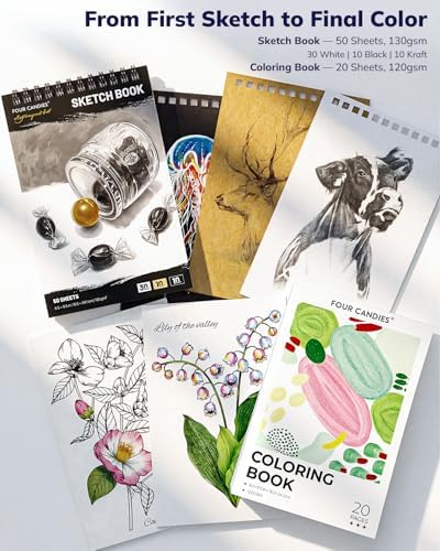 Four Candies 85 Pack Sketching Kit for Artist Gifts & Art Supplies