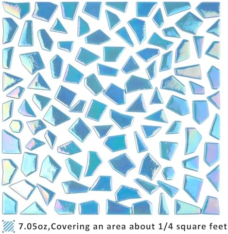 Youway Style Iridescent Glass Mosaic Tiles for Crafts Bulk,200g Blue Broken Mosaic Glass Pieces for Garden Crafts Kits,DIY Mosaic Art Decor (Pack of 2)