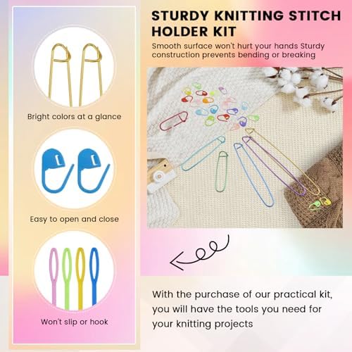 12Pcs Knitting Stitch Holder Set, 6Size Aluminum Needle Crochet Yarn Stitch