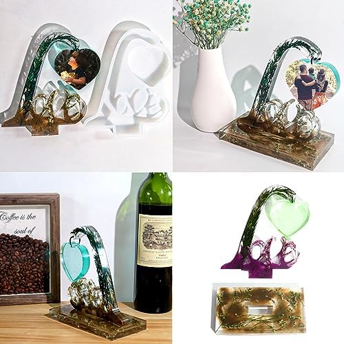 Large Picture Frame Resin Molds, Love Letter Heart Silicone Molds for Epoxy Resin, Unique Heart and Stand Epoxy Casting Mold for DIY Photo Frame Art Craft Table Home Decor Wedding Gifts