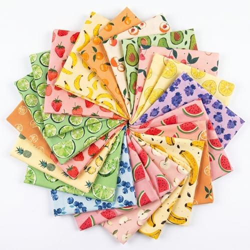 HunnmingRe 20 Pcs 10''x10'' Summer Fruit Quilting Fabric Square Lemon Strawberry Precut Quiltted Fabric Watermelon Pineapple Cherry Printed Patchwork Materials for Summer Sewing DIY Craft Supplies
