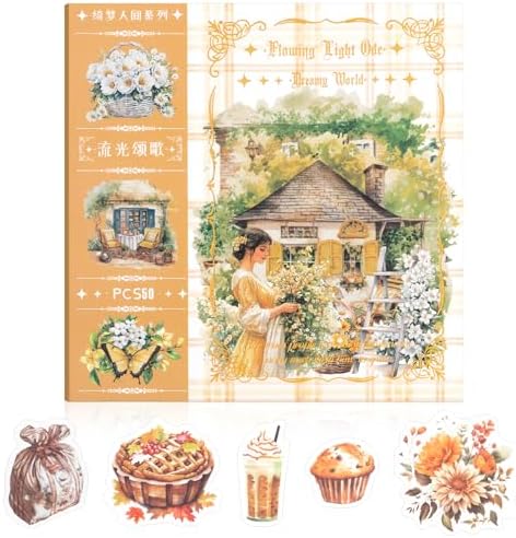 Fleeting Time Theme Sticker Scrapbooking Supplies for Junk Journal, 50 Sheets Washi Stickers - Vintage Journaling Stickers