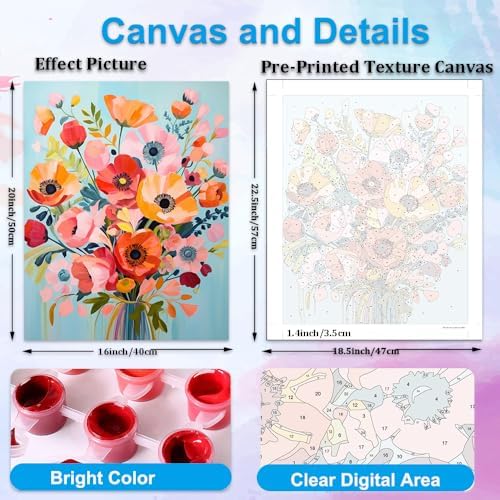 Artunion Abstract Flower Paint by Numbers Kit for Adults,Poppy Flower Paint by Number Kits, DIY Oil Painting Paint by Number Kits on Canvas Arts Craft for Home Wall Decor 16x20 Inch