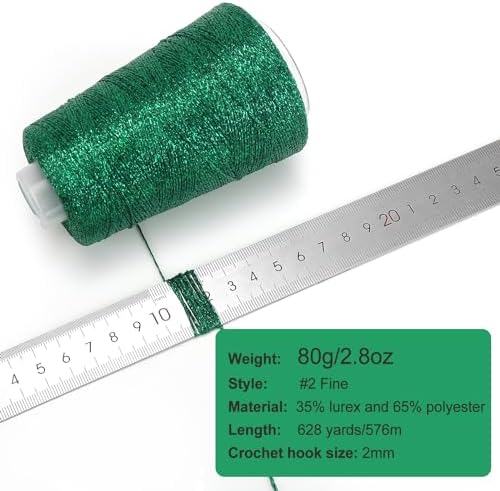 Metallic Crochet Thread, 80g Lurex Yarn for Charms(Green)