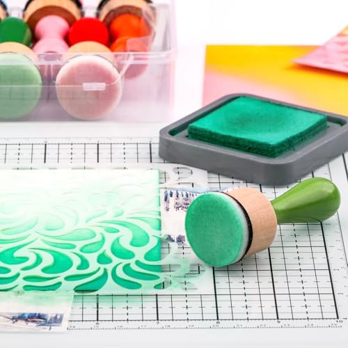 26 Pcs/Sets Ink Blending Tool Sets, Include 2 Pcs Round Ink Mini Applicator Tools and 24 Pcs Replacement Refill Foam Pads for Drawing Distressing Blending Scrapbooking & Stamping Supplies (Green)
