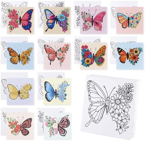 12 Packs Butterfly Pre Drawn Canvas to Paint, Pre Printed Canvas for Painting, Pre Stretched Canvas Outline Painting Boards for Beginners, Students, Party Favors(4 * 4in)