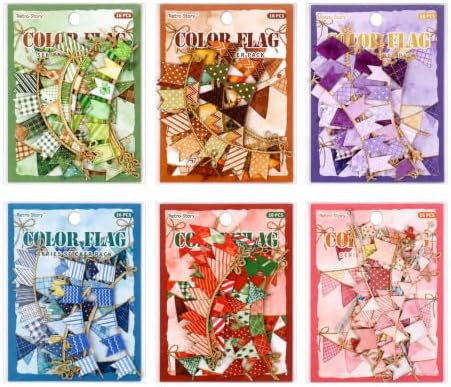 96 Pcs Color Flag Stickers, 6 Packs Garland Bunting Cardstock Kit