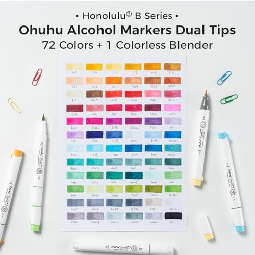 Ohuhu Alcohol Markers Brush& Fine 72 Colors for Adults Coloring Refillable | AP Certified Art Marker Set, Dual Tips Alcohol-based for Artists Beginners Drawing Illustration Sketching, Honolulu 2B