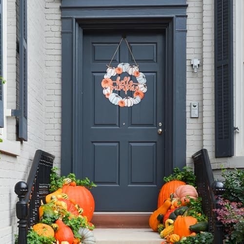 Unfinished Fall Wreaths Wood Crafts to Paint Set of 3, 11" Bulk Fall Pumpkin Wreath Ornaments for Painting, Unfinished Wood Cutouts DIY Ornaments for Front Door with Ropes (Pumpkin)