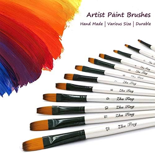 Artist Paint Brushes Set, 12pcs Professional Angular Paintbrushes for Acrylic Watercolor Oil Painting, Face Body Nail Art, Crafts, Canvas, Rock, Shoes, Paint by Number, Miniature Model & Fine Detail