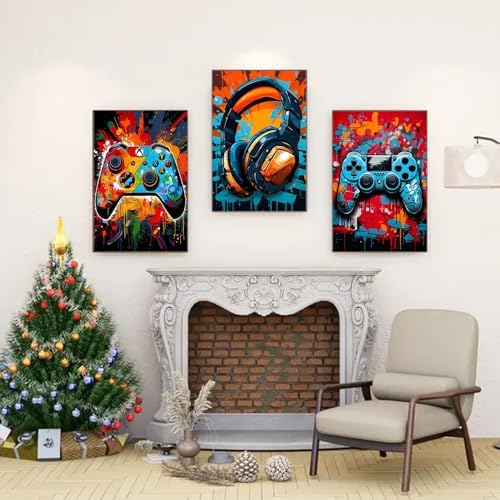 VeGuude Diamond Painting Kits for Adults,DIY Gaming Equipment 3 Pack Diamond Painting Kits for Beginner,5D Full Round Drill Diamond Gem Painting Kits for Home Wall Decor 12x16inch