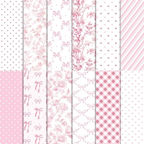 Preppy Pink Bow Scrapbook Paper Watercolor Flower Pattern Paper 12×12,24 Sheets Double-Sided CardStock Papers Pad for Junk Journal, Decoupage, Card Making, Scrapbooking, DIY Home Decor .