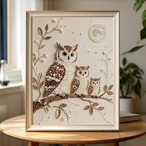 Owls Pearl Diamond Painting Kits for Adults,3D Special Shape Diamond Art