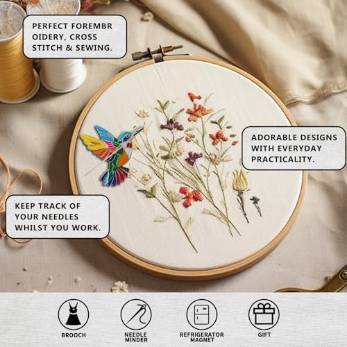 Magnetic Needle Minder Magnet Embroidery Accessories and Supplies Embroidery Needle Holder Cross Stitch Holder Needlework Supplies (Colorful Bird)