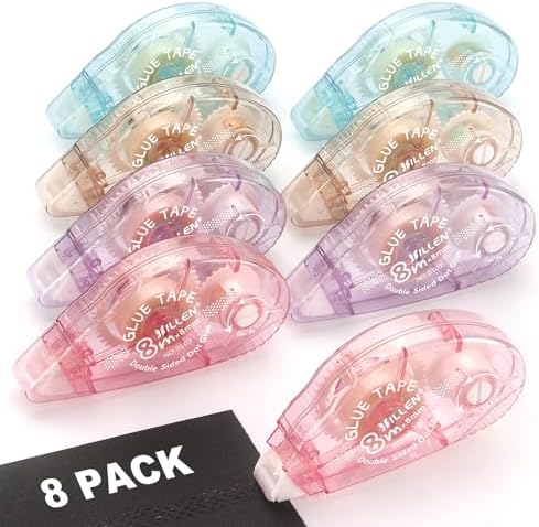 LONGKEY 8 Pack Scrapbook Tape Double Sided Tape Roller for Craft