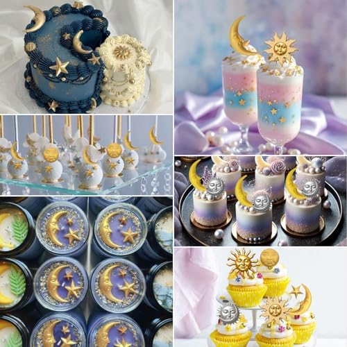 Sun Face Moon Star Silicone Molds 2Pcs Star Fondant Cake Mold Ramadan Eid Mubarak Chocolate Molds Sun Candy Polymer Clay Mold for Baking Craft Gum Biscuits Mousse