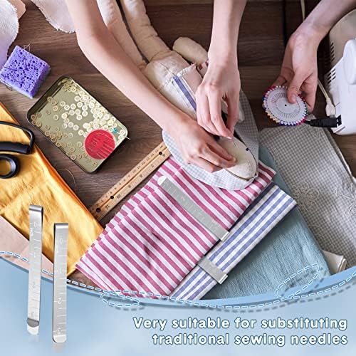 Cindeer 20 Pcs Sewing Clips Stainless Steel Hemming Clips Metal Hemming Tool 3 Inches with Measurements for Fabric Quilting Pinning and Marking Accessories