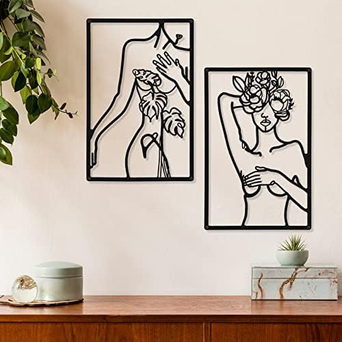 CHENGU 3 Pieces Metal Minimalist Abstract Woman Wall Art Line Drawing Wall Art Decor Single Line Female Home Hanging for Kitchen Bathroom Living Room