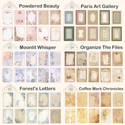 60 Sheets Lace Edged Scrapbook Paper, 6 Packs Vintage Scrapbooking Stationery Writing Paper for Scrapbook Junk Journal Supplies Embellishments Planner Letter Collage (4.7x6.3 Inch)