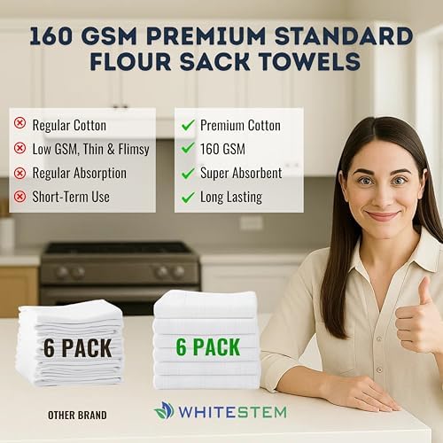 Flour Sack Towels | Tea Towel for Crafts | Kitchen | Dish | Cotton Blank Towel for Embroidery | Baking Bread Proofing Linen Cover | Super Absorbent Quick Dry | 6 Pack 18"x28" White