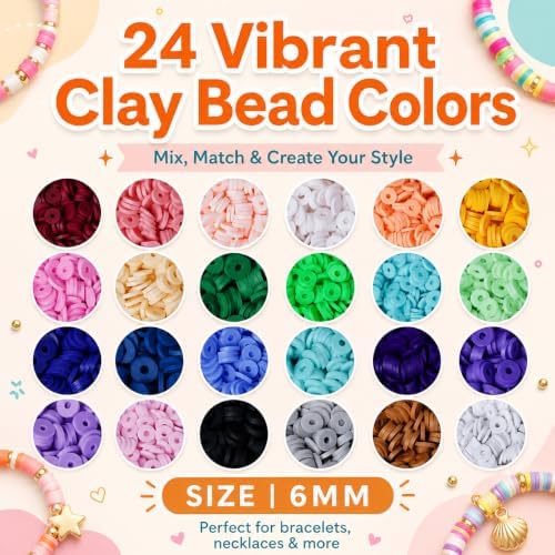 7500+Clay Beads Bracelet Making Kit for Girls- 24 Colors Heishi Beads with No Missing Letter Beads&Charms for DIY Friendship Bracelets and Jewelry Making kit,Arts and Crafts Gift for Teen Girls 6-12