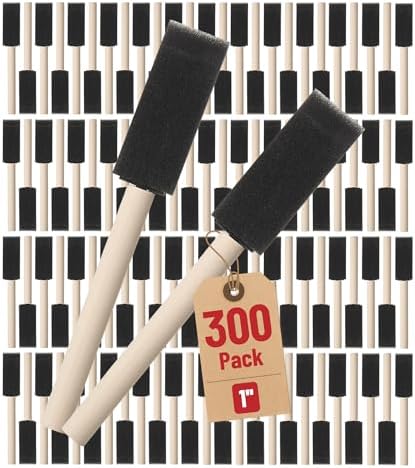 Bates- Foam Paint Brushes, 1 Inch, 300 Pack, Foam Brushes for Painting with Lightweight Wooden Handles