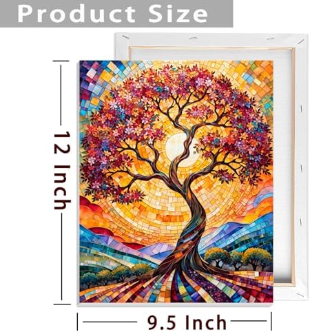 ldazao Tree of Life Framed Paint by Numbers Kit for Adults Stained Glass Paint-by-Number Artist Kits On Canvas with Frame DIY Adult Trees Oil Painting for Gift Home Wall Decor 9.5x12 Inch