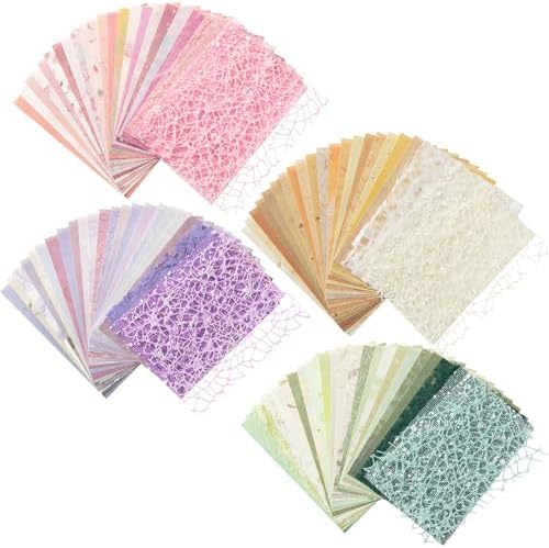 104 Sheets Textured Scrapbook Paper & Mesh Fabric Assorted Set, 4 Pack | Mixed Special Decorative Paper for Scrapbook Journaling Supplies Junk Journals Handmade Craft, 3.9x5.5 In