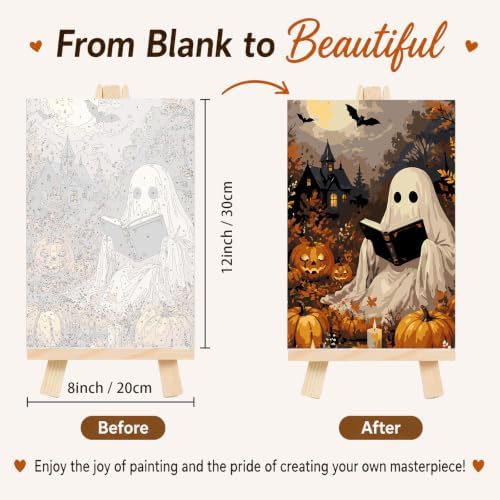 AUKELHJ 4 Pack Framed Paint by Numbers Kit for Adults, Halloween, 8x12 inch | Paint by Number for Adults, Beginner Friendly, Framed Canvas, Easel Included, Fun and Relaxing, Gifts Box, Home Wall Decor