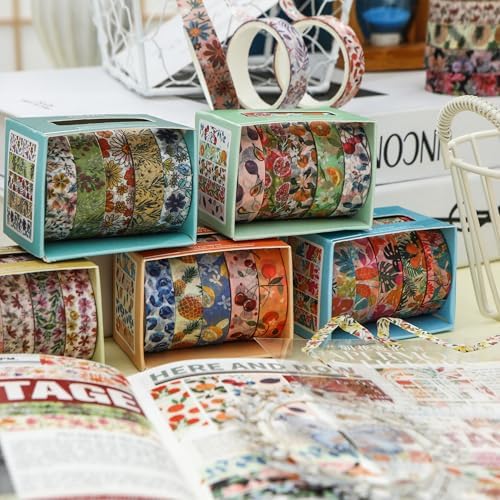 Flowers Washi Tape Set 60 Rolls Floral Patterns Decorative Skinny Blooms Masking Tapes for Arts, DIY Crafts, Journals, Planners, Scrapbook, Wrapping (Summer)