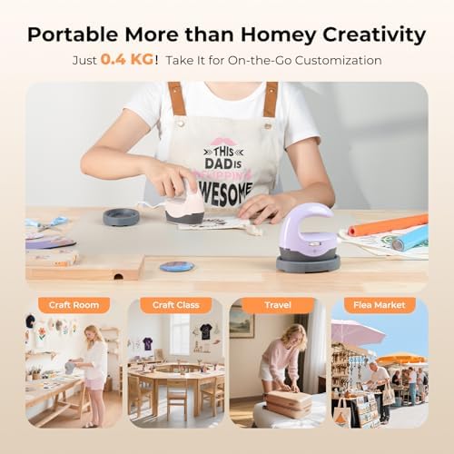HTVRONT Heat Press Mini Heat Press Machine, Mini Iron for Crafts | Heats Up Quickly & 3 Heat Setings, Perler Beads Iron, Small Heat Press Machine for T Shirts, Hats
