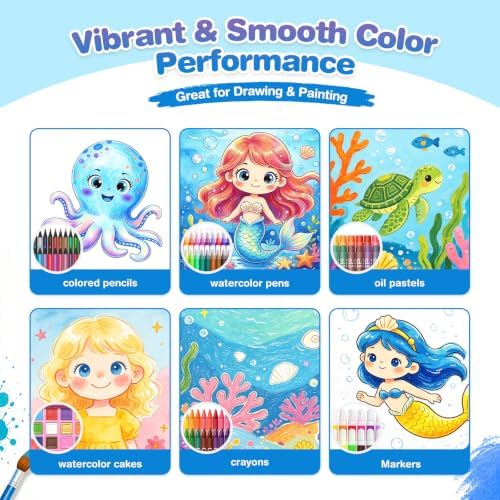 homicozy Mermaid Drawing Kit 208Pcs Art Set Gift for Girls Kids Age 4-12