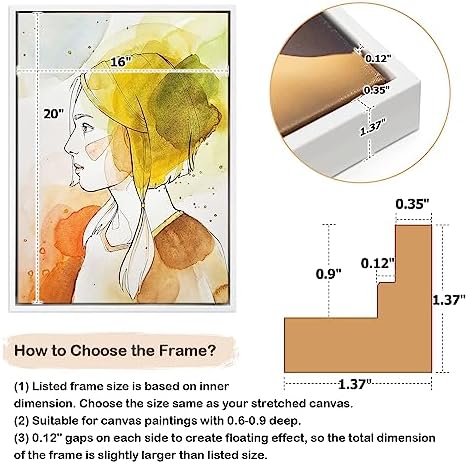 Floater Frame for 16x20 Canvas Paintings with 0.6-0.9" Deep,White