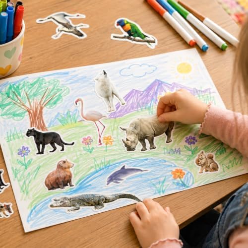 LINAYE 45 Sheets Animals Stickers for Kids Jungle Zoo Animals Stickers