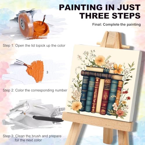 4 Pack Framed Paint by Numbers Kit for Adults with Wooden Easel, Book | With Frame Canvas, Flower DIY Acrylic Painting, For Adults Beginner, Stress Relief Craft Kits, Home Wall Decor Gift, 10x10 IN