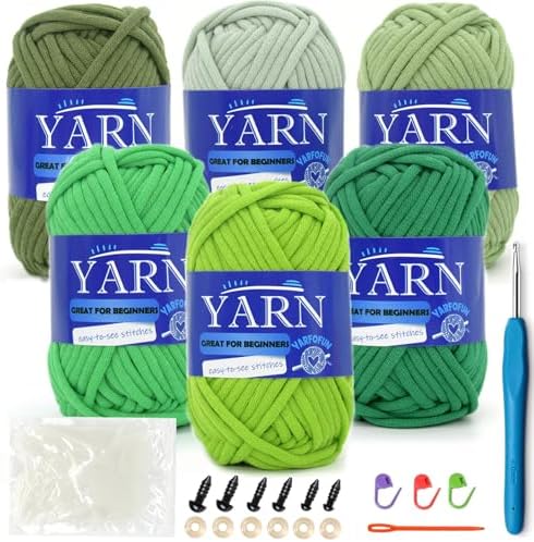 Green Series 6 Pack Cotton Nylon Blend Yarn for Beginners - Easy Crochet & Knitting Kit with Clear Stitches