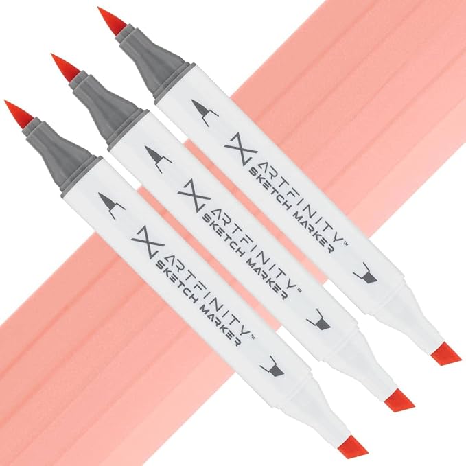 Artfinity Sketch Markers - Set of 3 - Rose Salmon R3-2, Vibrant, Professional, Dye-Based Alcohol Markers for Artists, Drawing, Travel, & More