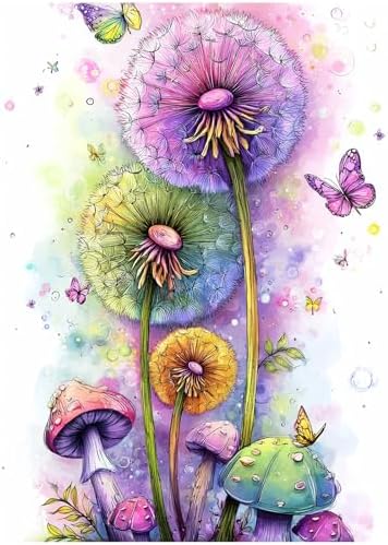 Dandelion Diamond Art Painting Kit: 5D Full Round Drill DIY with Flowing Seeds. A Relaxing Gem & Dot Art Craft for Adults, Beginners and Bedroom Home Wall Decor, 12x16 Inch Thoughtful Gift