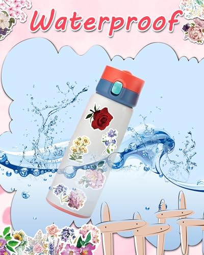 AOWDIAO 150 Pcs Flower Stickers Waterproof Floral Vinyl Stickers Decals for Water Bottles Laptop Scrapbooking Journaling