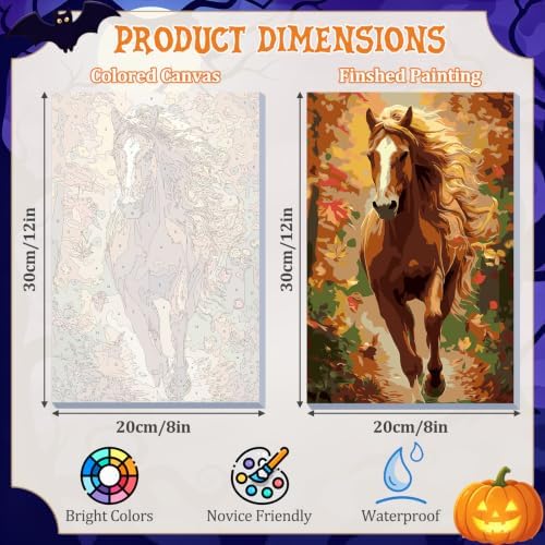 DOMROM Horse Paint by Numbers Kit for Adults, Horse DIY Acrylic Oil Painting on Canvas, Fall Paint by Number Kit, Home Decor Craft Gift 8x12 Inch