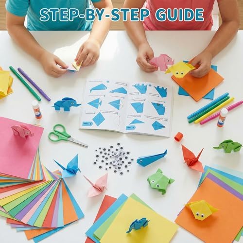 Koogel 250 Sheets Origami Paper Craft Kits, 6"x 6" with Origami Book | Kids Craft Paper Kit with Instructional Book for DIY Art and Craft Projects, Beginners Origami Kit for Kids, Gifts Boy Girl