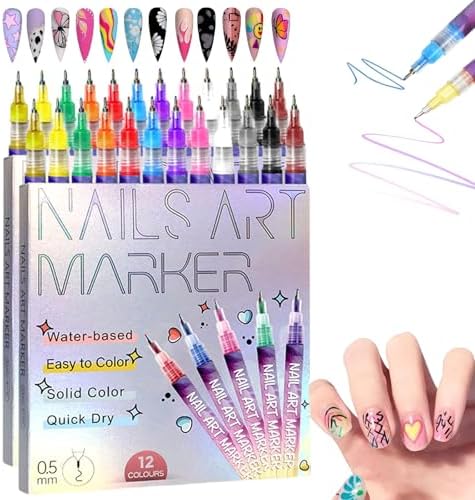 NEW 12 Colors Pens Set,Markers Polish Pen for 3D, Nail Point Graffiti Dotting Pen Drawing Painting Liner Brush for DIY Beauty Manicure Tools (24Colors)