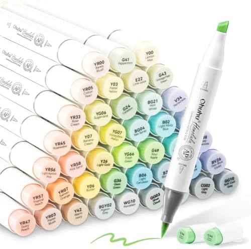 Ohuhu Pastel Alcohol Brush Markers- 48 Colors of Honolulu Blossoming- Alcohol Based Double Tipped Art Marker Set for Artist Adults Coloring Illustration- Brush & Chisel - Refillable - AP Certificated