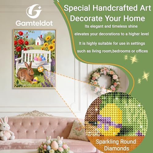 Gamteldot Easter Diamond Art Kits for Adults Beginner,DIY Easter Eggs Diamond Art 5D Full Drill Diamond Dot,Rabbit Diamond Painting with Complete Tools,Gem Art Crafts for Home Wall Decor Gift-12x16in