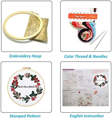 Louise Maelys Cross Stitch Kit Full Range DIY Floral Wreath with Funny Sayimg Embroidery Kit for Beginner