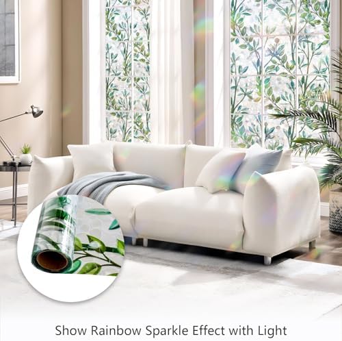 LEMON CLOUD Window Privacy Film Rainbow Stained Glass Cling, 35.4″ x 78.7″