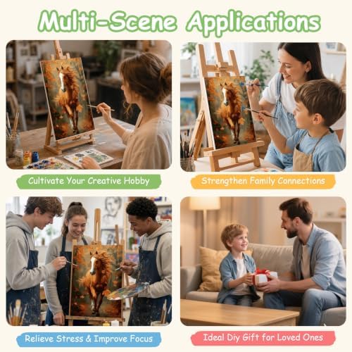 Spandrel Framed Paint by Numbers Horse Kit for Adult, Autumn Adult Paint by Number Kits on Canvas, DIY Acrylic Oil Easy Fall Painting by Numbers Thanksgiving for Home Wall Decor, 8x12in