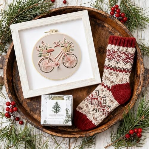 SCECALA 3 Pack Fall Pink Bicycle Flower Embroidery Kit